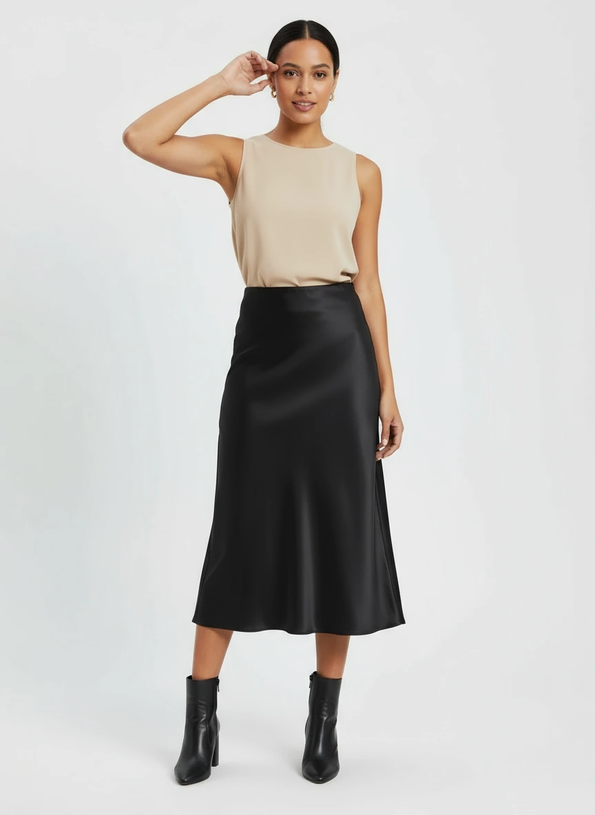 Women's Midi Satin Empire Skirt